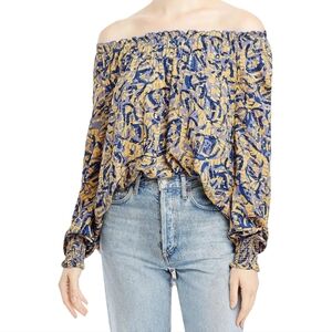 Beachlunchlounge On/Off Shoulder Marissa Ecovero Top, Blue/Yellow, Small
